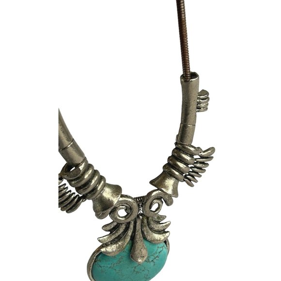 Silver Tone Howlite Statement Bib Necklace Southwestern - Picture 4 of 8